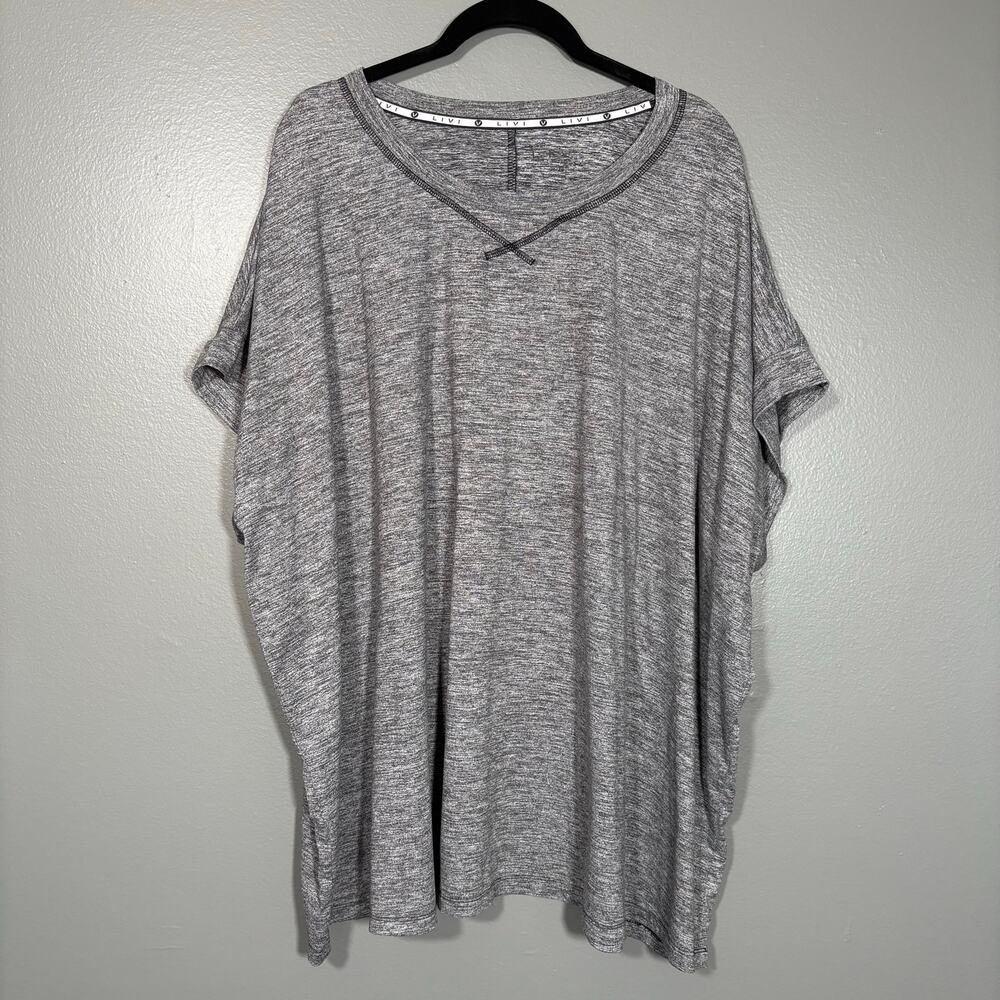 Lane Bryant LIVI Gray Boxy V-Neck Activewear T-Shirt - 26/28 - Women's Plus Size
